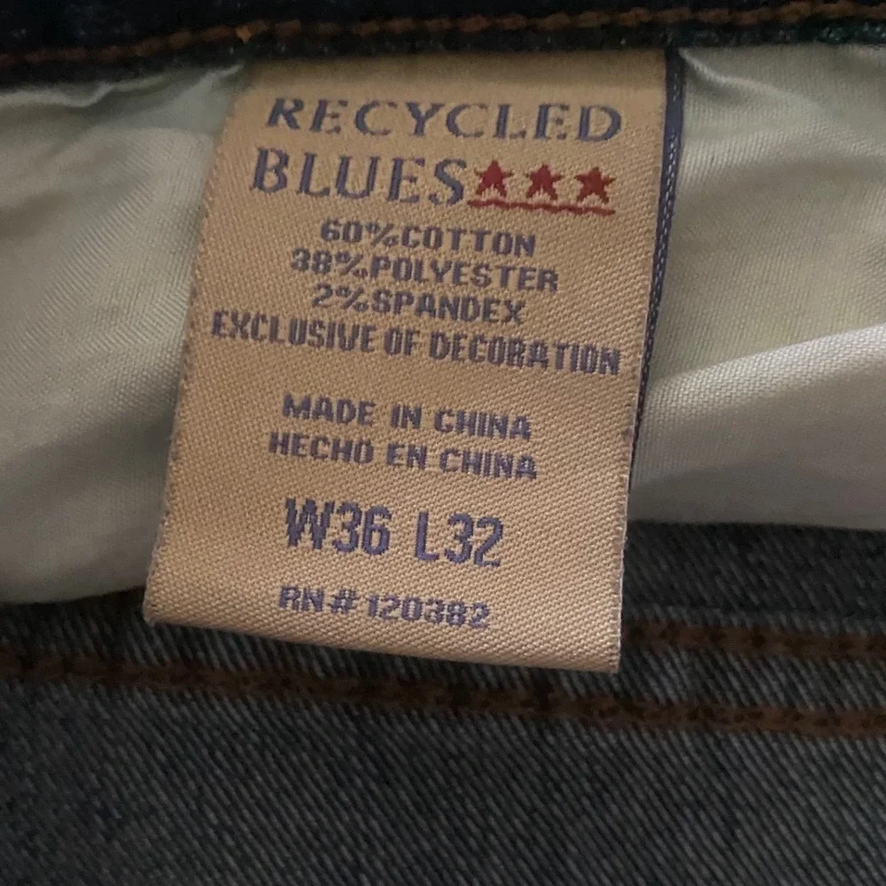 Recycled Blues Mens Slim‎ Fit Dark Wash Denim Jeans 36x32 Blue